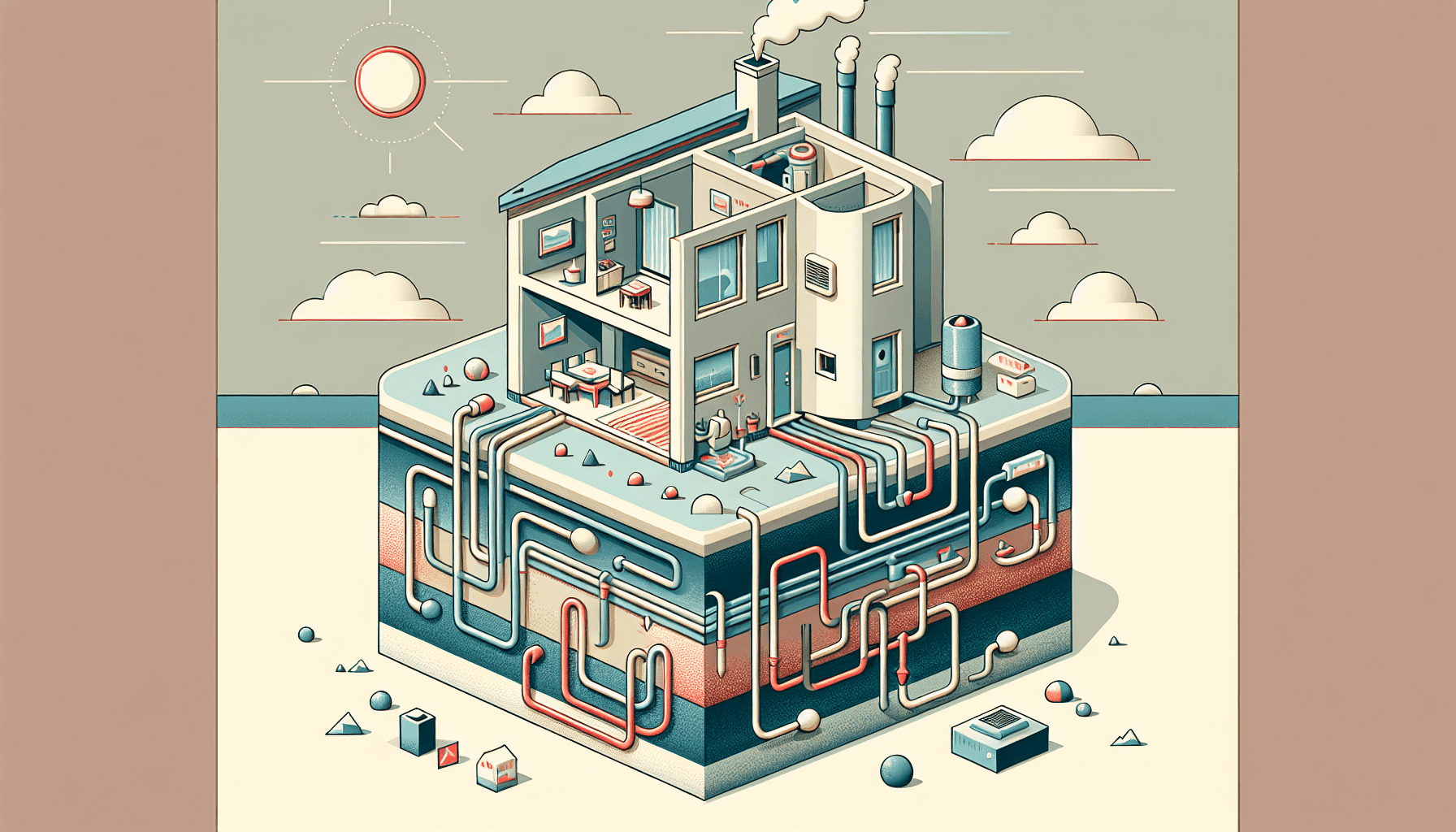 Diagram of geothermal HVAC system for a house