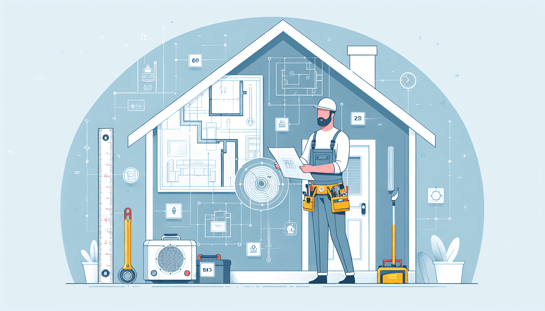Technician measuring home for HVAC size calculation